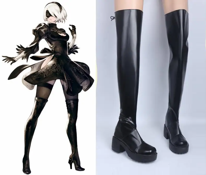 NieR Automat YoRHa No. 2 Тип B костюмы для костюмированной вечеринки черные длинные сапоги