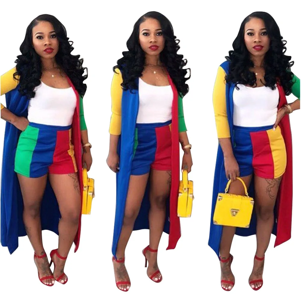 2018 женские комплекты в радужную полоску с длинным рукавом летнее модное пальто +