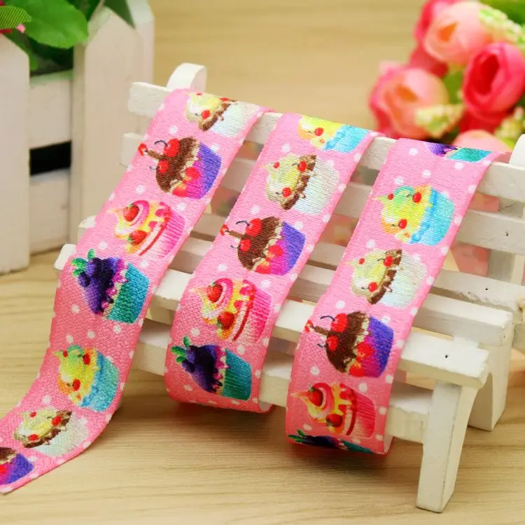 

1'' Free shipping Fold Elastic FOE cupcake printed headband headwear hairband diy decoration wholesale OEM 25mm P5887