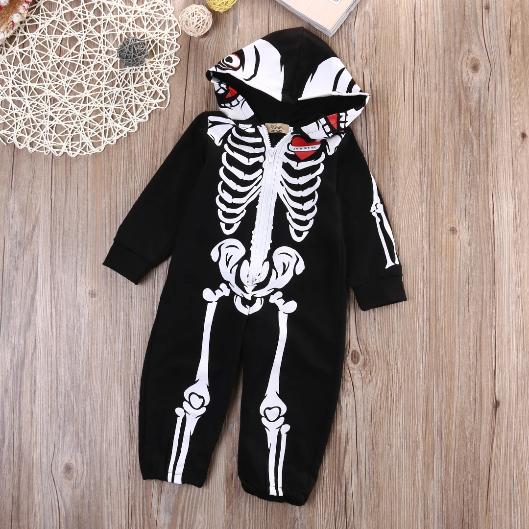 Infant Unisex Baby Girl Boy Skeleton Hooded Zipper Rompers Babies Kids Pajamas Jumpsuit Playsuit Outfits AU Clothing | Детская одежда и
