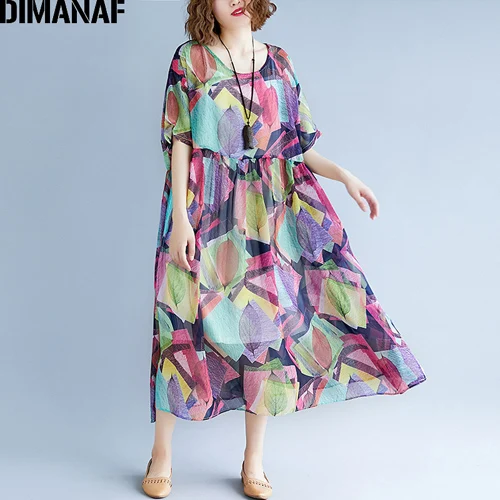 XI96545CN DIMANAF женское платье, летнее, размера плюс, шифон, Пляжное, праздничное, Vestidos Femme, элегантное, женское, сарафан, Большая одежда,, с подкладкой - Цвет: XI96545CN