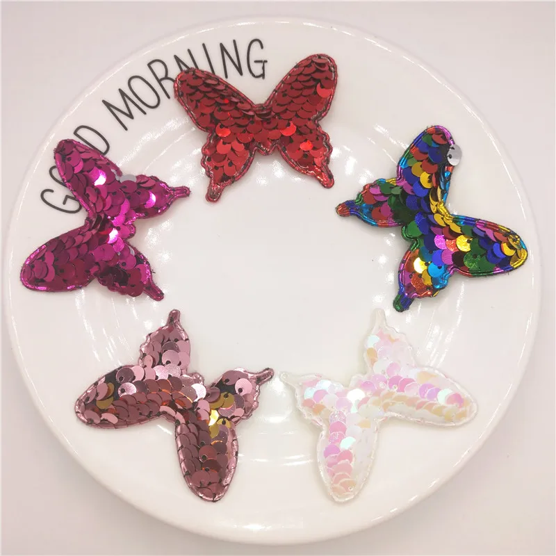 

5pcs/lot 5x4cm Sequin Butterfly Padded Applique for DIY Children headwear Accessories & DIY Craft Decoration
