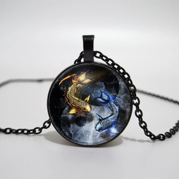 Ожерелье Ying and Yang фото тибетский серебряный Кабошон стеклянная подвеска цепочка
