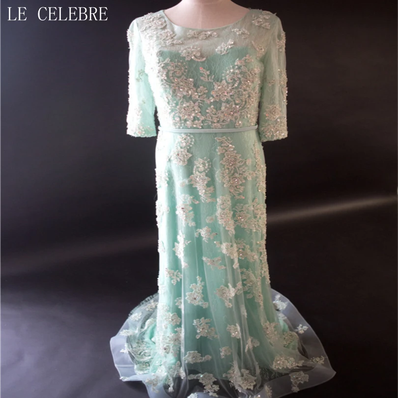 LE CELEBRE Бисером Аппликации Длинное Вечернее Платье 2017 Три Четверти Рукава для