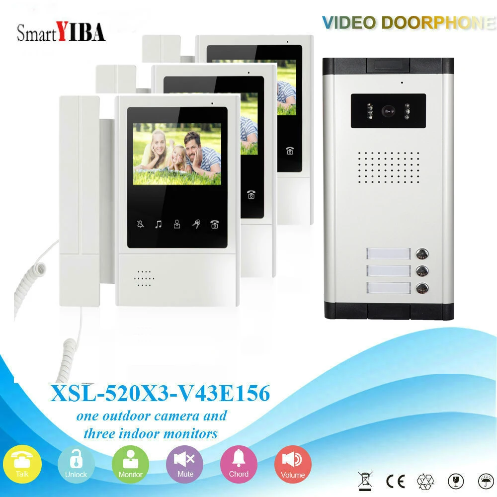 

SmartYIBA 3 Units 4.3'' LCD Wired Video Door Phone Visual Video Intercom Speakerphone Intercom System With Waterproof IR Camera