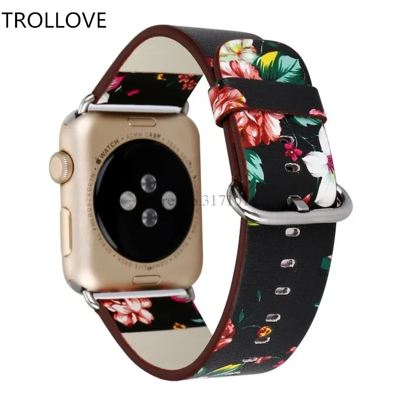 Кожаный ремешок для часов Apple Watch 38 мм 42 44 Серия 1 2 3 4 5 цветочный Цветочный Принт