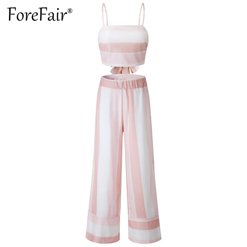 Forefair новый стиль полосатый комплект из двух предметов женский сексуальный