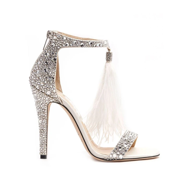 

2019 summer new solid color hot drilling sexy feather sandals wedding shoes dance shoes size code custom models