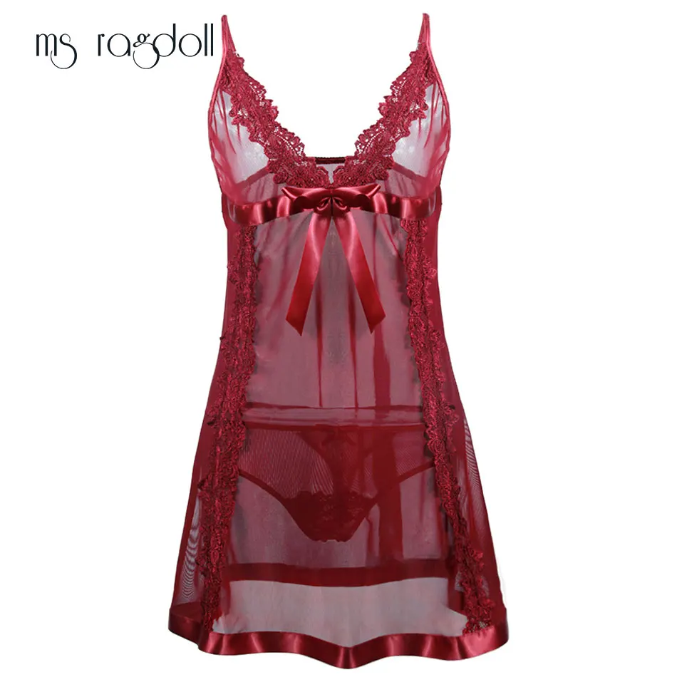 Women Sexy Lingerie Plus Size 6XL Erotic Underwear Lace Sleepwear Transparent Costumes Wine Red Party Gift | Тематическая одежда и