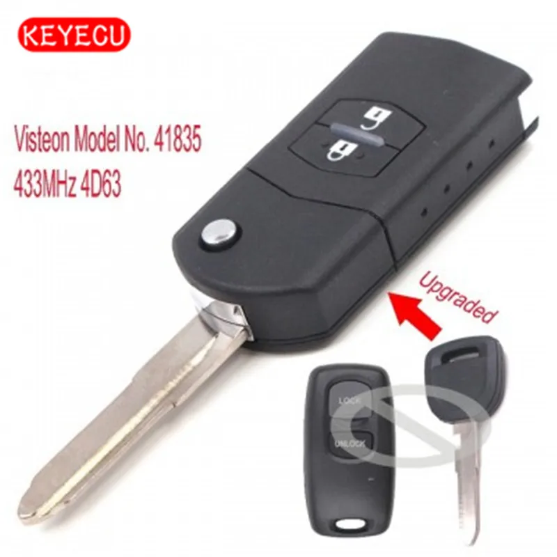 

Keyecu Upgraded Flip Remote Car Key 2 Button 433MHz 4D63 Chip Fob for Mazda 2 3 6 323 626 MVP Visteon Model No. 41835