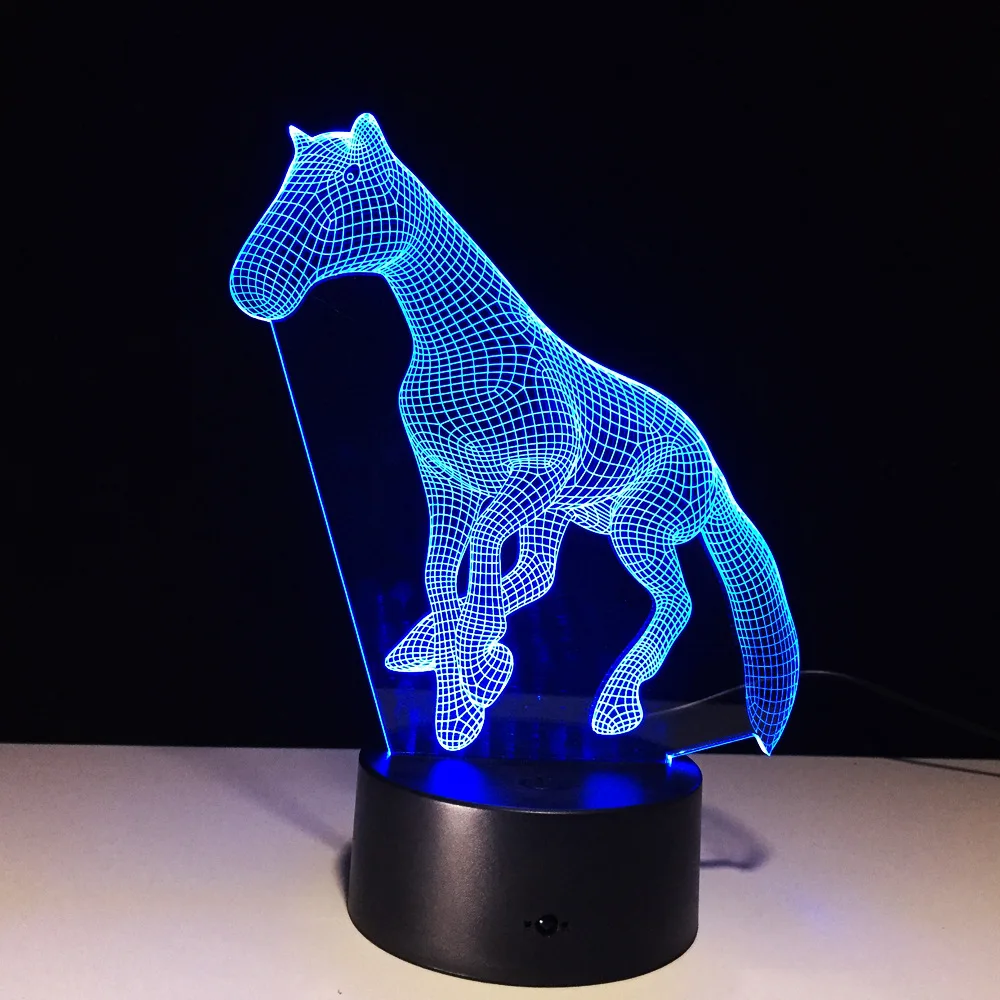 USB Новинка сенсорная Очаровательная лошадь лампа 3D затемняемый Ночник