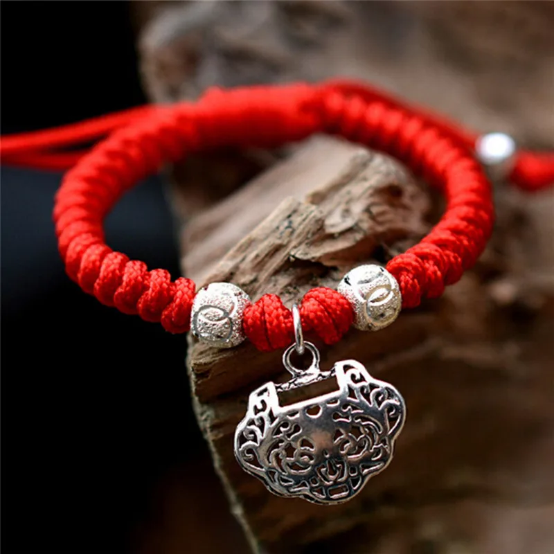 Style 3 925 Настоящий Серебряный долговечный замок красный веревочный браслет для детей 0-5 лет, серебряный браслет ручной работы, подарок на день рождения - Окраска металла: Style 3