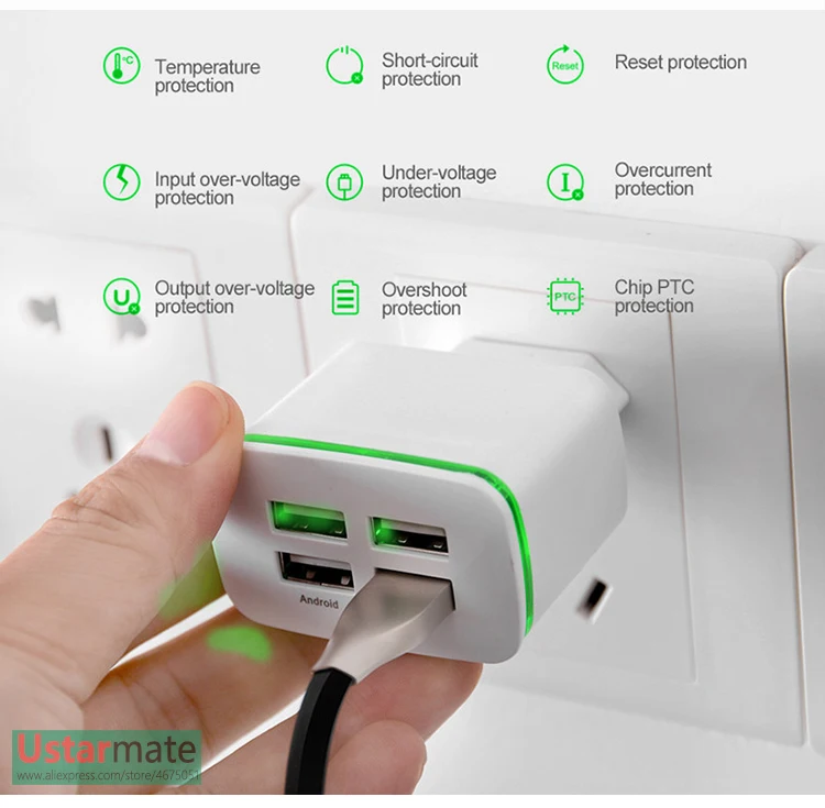 4 порта USB зарядное устройство для iPhone samsung huawei мобильный телефон Универсальный Путешествия Быстрая зарядка светодиодный светильник настенный адаптер ЕС Plug