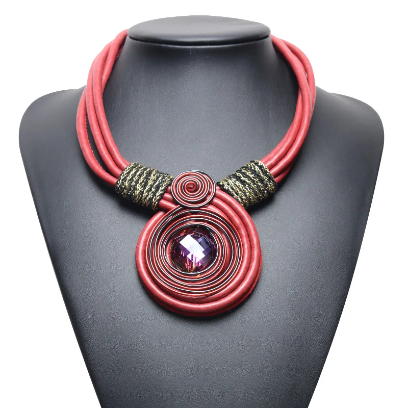 Ожерелье и кулоны женское винтажное круглое многослойное из кожи|leather necklace|fashion
