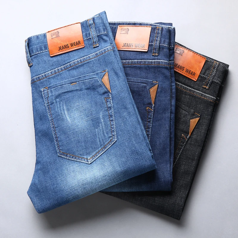 

2019 New Blue & Dark Blue & Black Basic Men Straight Jeans Business Casual Classic style brand Slim fit Cotton Denim Pants