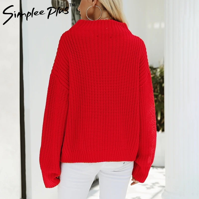 Simplee плюс короткий красный вязаный зимний свитер Женский Повседневный теплый