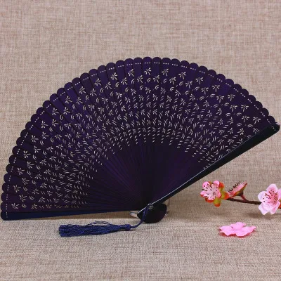18.5purple dragonfly Китайский стиль Бамбуковый вентилятор классический мини ручной вентилятор выдолбленный Дамский подарок ручной работы винтажный Складной вентилятор для лета - Цвет: 18.5purple dragonfly