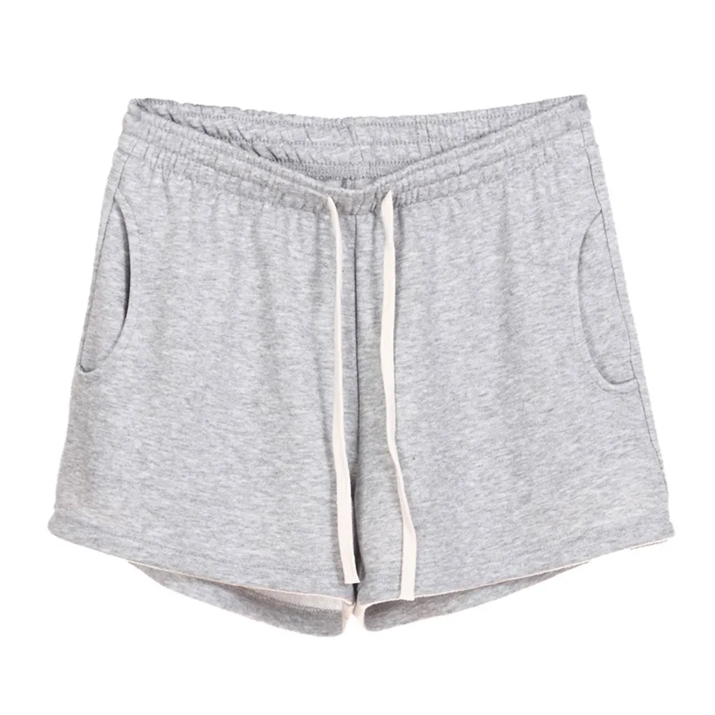 Light Gray Плюс Размеры эластичные женские Шорты уличная Повседневное Твердые Карманы Свободные пижамные Шорты спортивные шорты для спортзала для отдыха пляжная одежда - Цвет: Light Gray