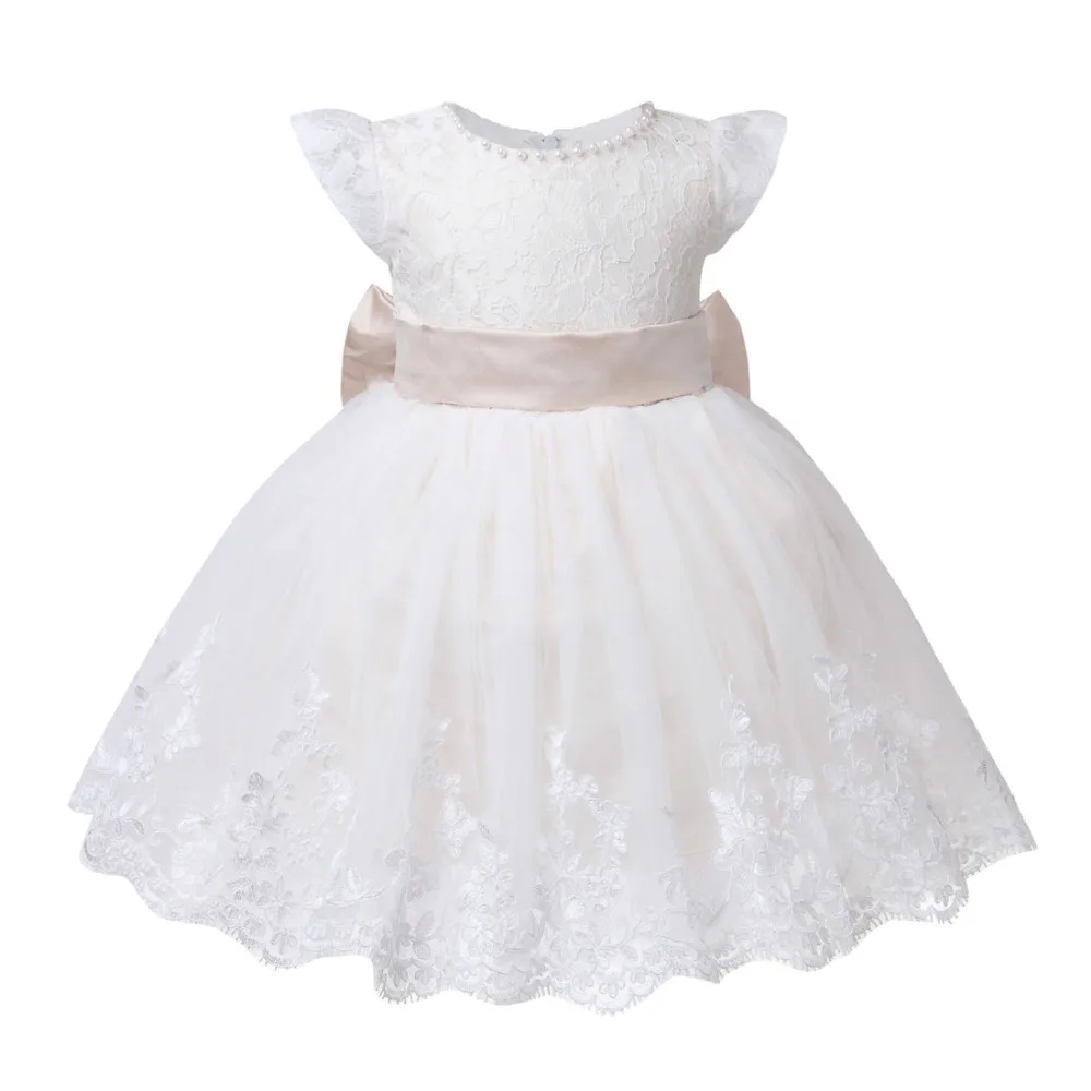 

Baby Girl Dress Bead Lace Tulle Toddler Girl Christening Gown Big Bow Infant Party Baptism Dress for Newborn 1 Year Birthday