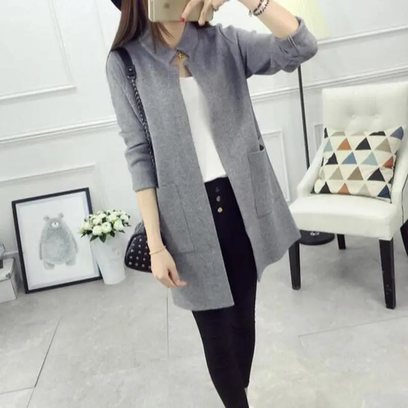 Новинка 2017 Модный женский свитер кардиганы длинный рукав весна свободное