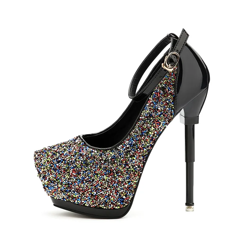 

2018 European and American Women Sexy Super High Heel Shoes Paltform Nightclub Shoe Patent Leather Thin Heels Party Shoes 39