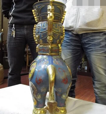 Xiuli 003379 100% бронза 24K золото позолота Cloisonne крупного рогатого скота монстров Бог Zun