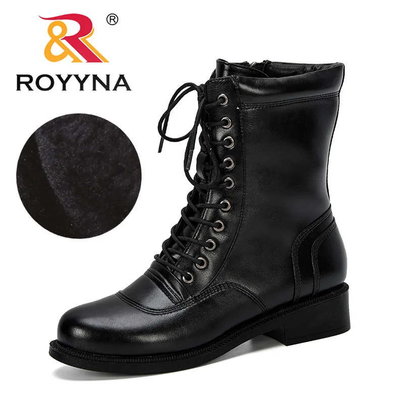 ROYYNA/Новинка года; популярные Полусапоги, увеличивающие рост; женские ботинки с круглым носком; сезон осень-зима; Женская Удобная обувь; Zapatos De Mujer - Цвет: Черный
