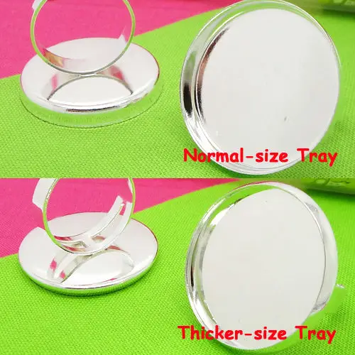 

6pcs Wholesale Silver Plated TWO SIZE inner 25mm Cameo Setting Cabochon Tray Adjustable Ring Blank Base for DIY Jewelry