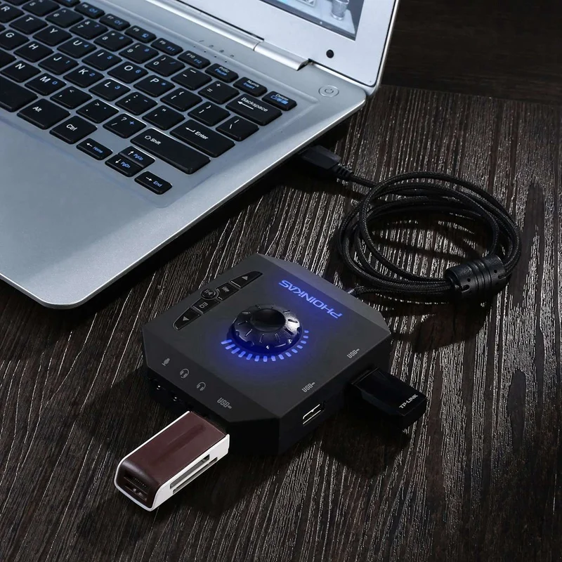 Phoinikas T10 мульти-переключатель usb-хаб аудио адаптер внешняя стерео карта с 3,5 мм наушники и микрофон Jack черный