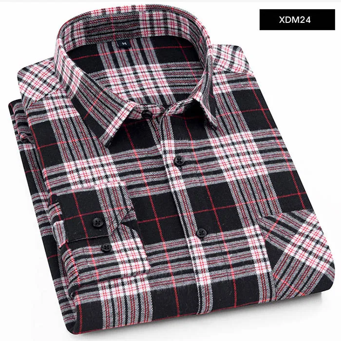 Markless клетчатая рубашка для мужчин Весна фланелевые хлопковые рубашки camisa masculina с длинным рукавом Повседневные мужские рубашки chemise homme - Цвет: XDM24