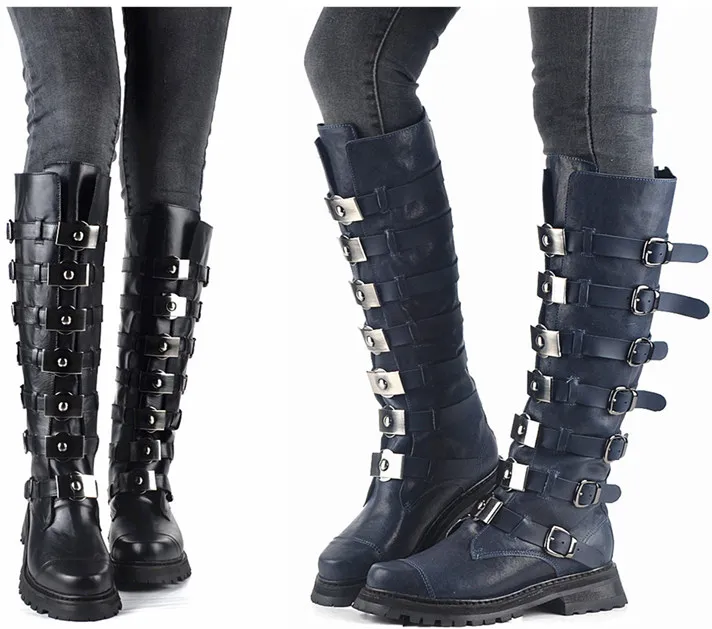 Женские сапоги до колена зимние в западном стиле женские из мягкой кожи с медалью