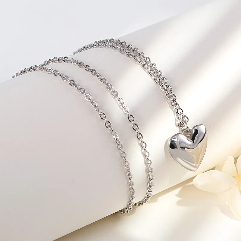 Cute Heart Stainless Steel Bridal Jewelry Sets Necklace Drop Earrings Accessories Set For Women Wedding Gift