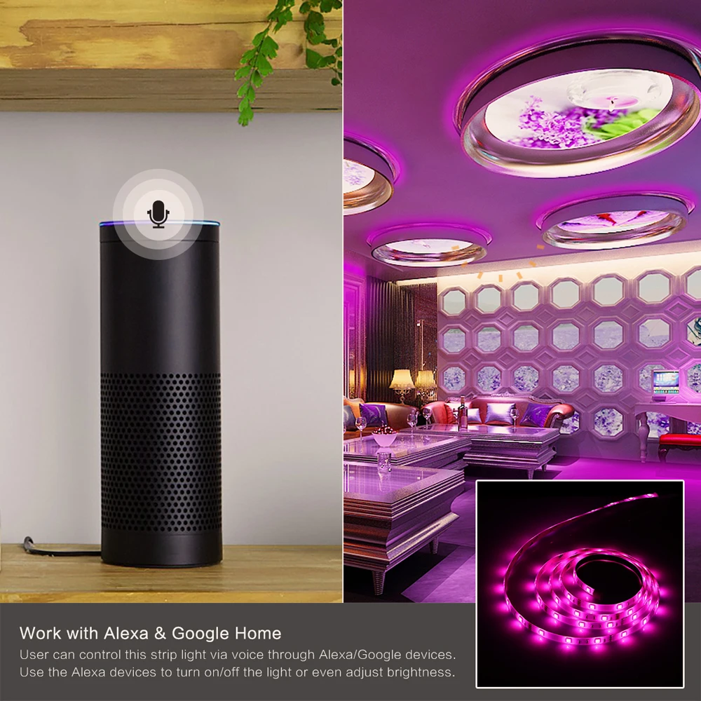 Konesky 2 м/6.6ft RGB полосы света 3 Plug 120 индикатор Wi Fi Управление Smart лампы для украшение