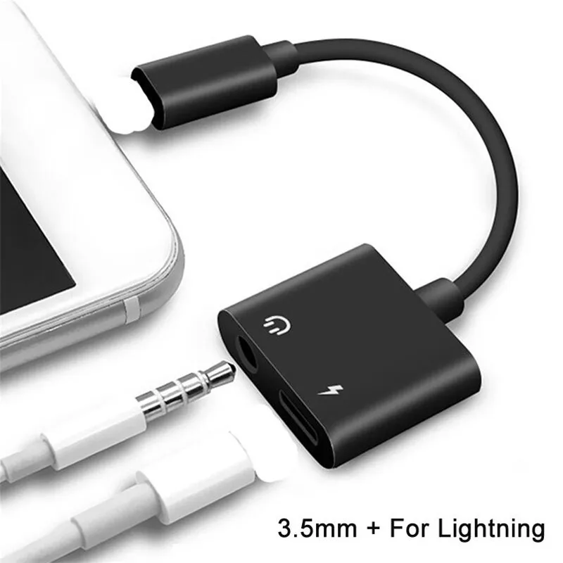black 3.5mm L Для Lightning/3,5 мм разъем для наушников аудио кабель 2 в 1 сплиттер наушников Aux адаптер для iPhone 7 8X11 Pro конвертер IOS 13 - Цвет: black 3.5mm L