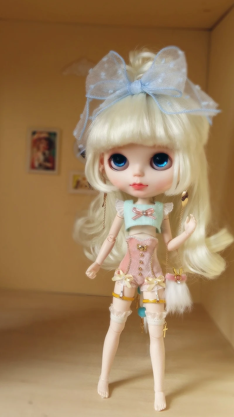 Изящные синие Топы blyth Dolls 6 шт./компл. короткие штаны с высокой талией повязка на