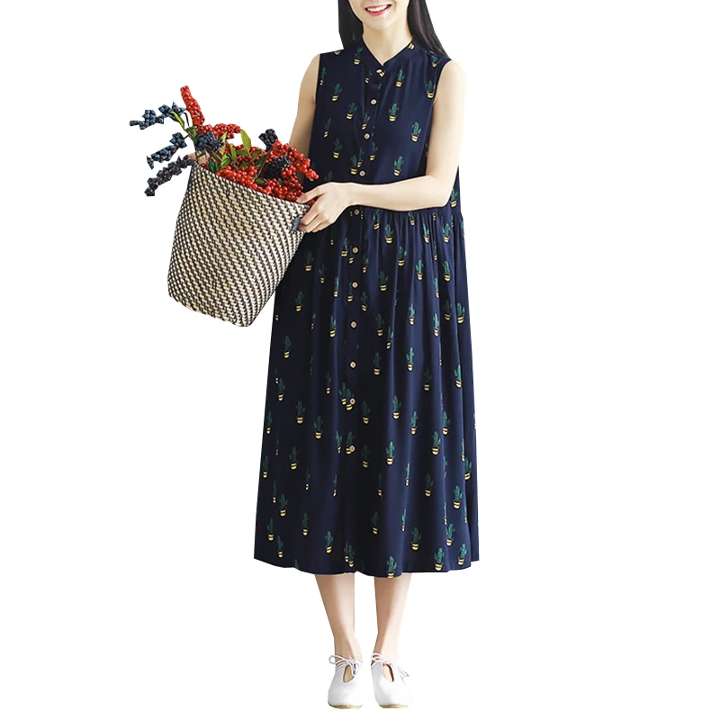 2017 новое летнее Стильное женское платье без рукавов с винтажным принтом Макси