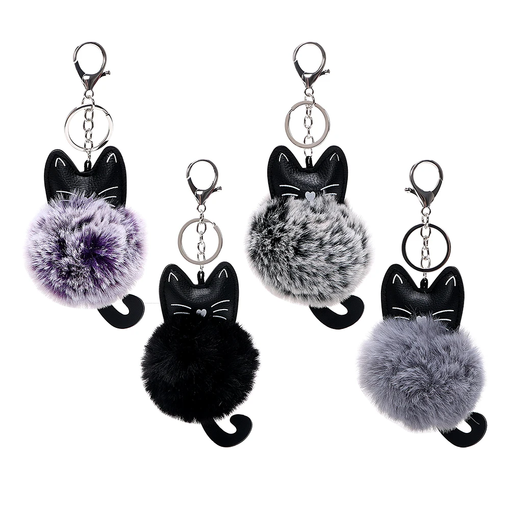 

Автомобильный брелок, украшение для автомобиля, пушистая бижутерия из искусственной кожи для девочек, женщин, кукол с головой кошки, автомо...