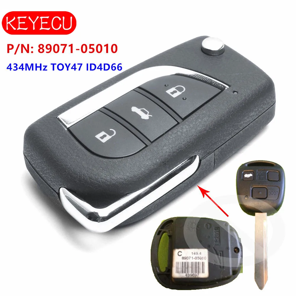 Keyecu обновленный дистанционный ключ 434 МГц ID4D66 для Toyota Yaris Avensis Corolla Carina и т. д. P/N: 89071