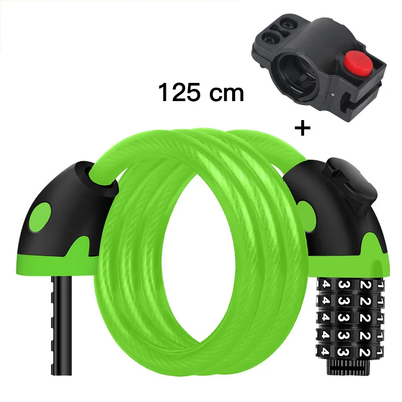 Green (125cm) Горный велосипед замок 5 цифр код Комбинации безопасности Электрический замок трос, хорошее качество анти-кражи Велосипедные замки велосипедные аксессуары - Цвет: Green (125cm)