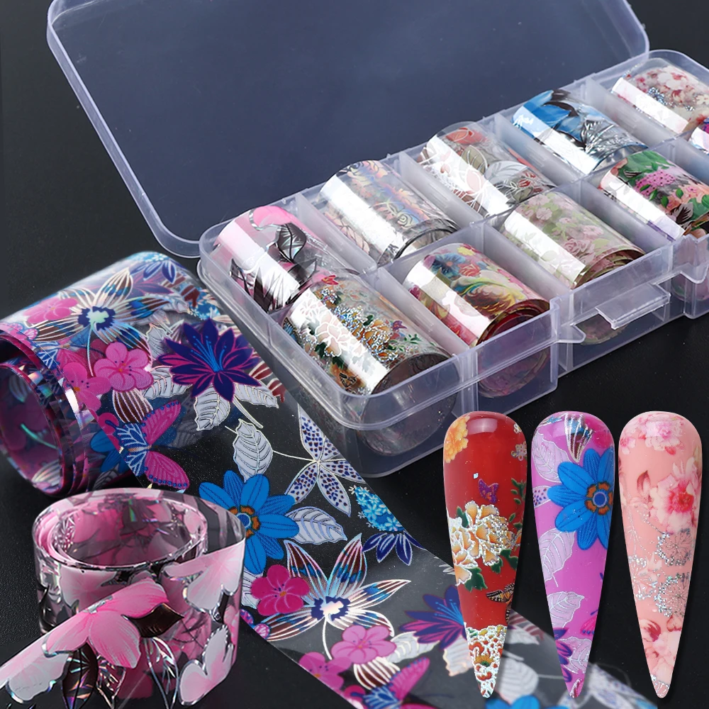 10 шт. прозрачные наклейки из фольги для ногтей клей нужно смешивать цветок флора градиент украшения для маникюра дизайн ногтей SA1025