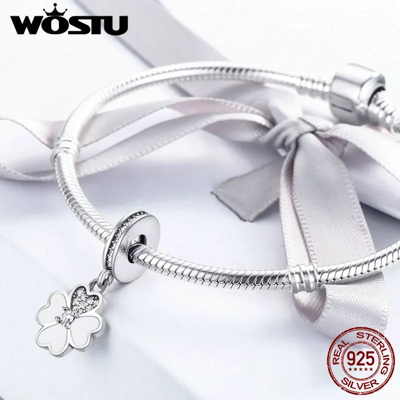 WOSTU, 925 пробы, серебряная подвеска клевер, бисер, подходит для оригинального WST, браслет, подвеска, ожерелье, ювелирное изделие, подарок, FIC259