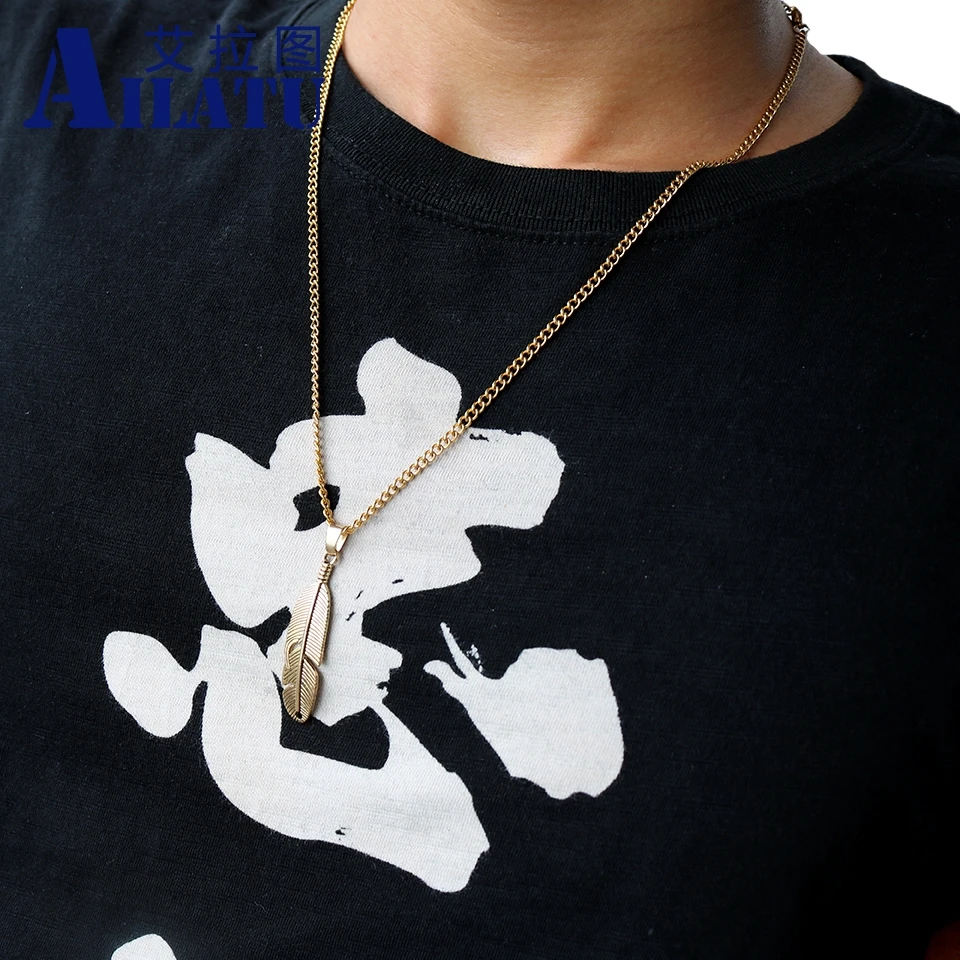 Ailatu New Arrival Zinc Alloy Feather Pendant and Stainless Steel Chain Necklace for Men Women' Gifts | Украшения и