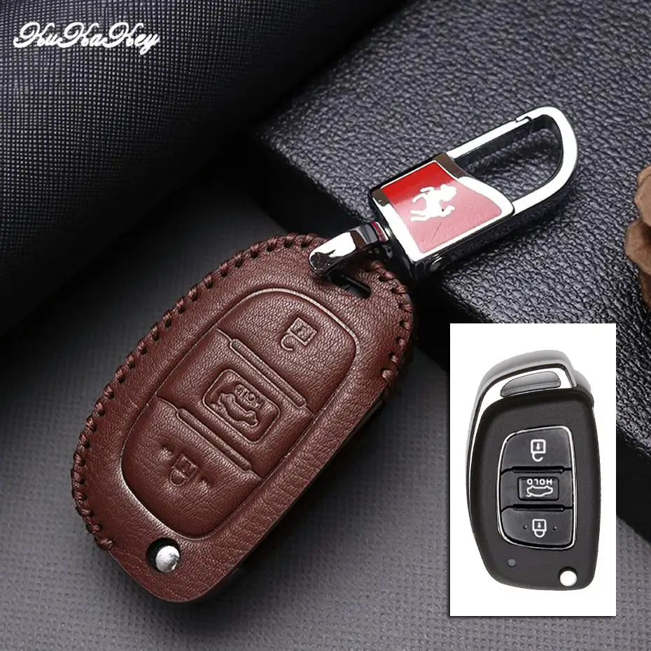 3Button Brown Для hyundai Solaris I30 IX35 туксонский акцент Getz Elantra Sonata Mistra Kona Santa fe кожаный чехол для ключей автомобиля брелоки на сумку Fob - Название цвета: 3Button Brown