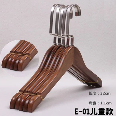 5 pcs/lot Heavy Duty Wooden Coat Hangers Solid Wood Clothes Hanger of Vintage Color with Anti-skid Shoulder Design for Adult Kid - Цвет: E-01  32cm