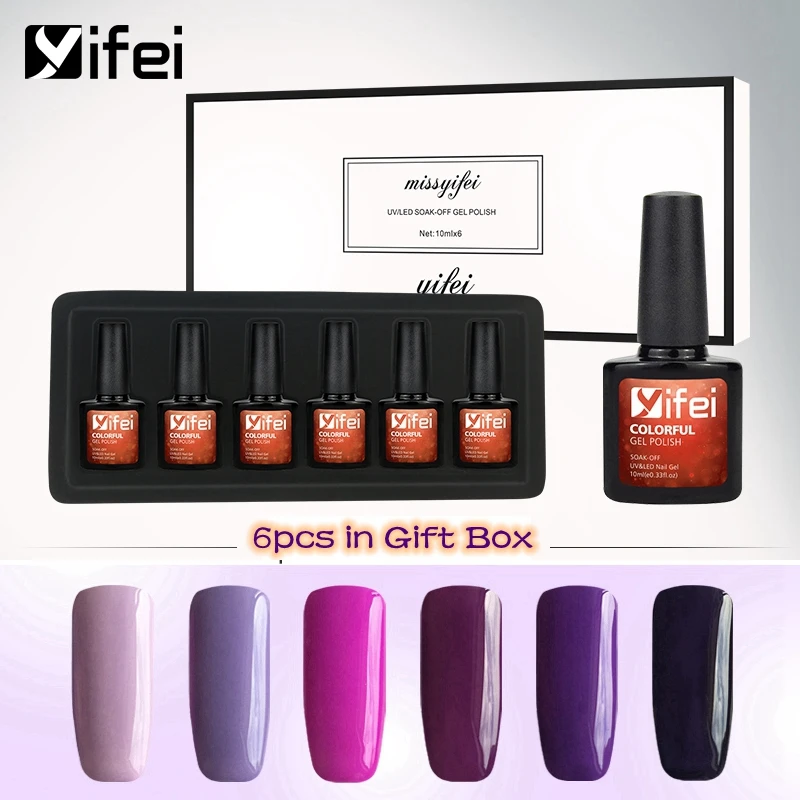Purple LavenderColor YIFEI УФ-гель для ногтей 10 мл геллак для маникюра Vernis Полупостоянный УФ 6 шт. основа и топ праймер для ногтей Lakier hybrydowin - Цвет: Purple LavenderColor
