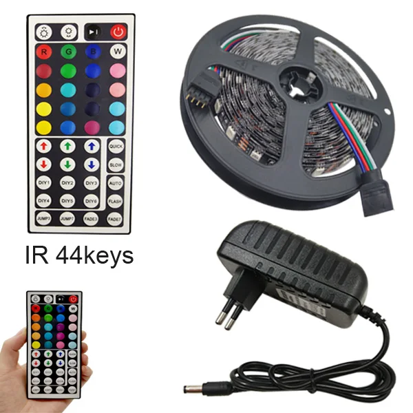 With Adapter RGB Светодиодная лента DC 12 В SMD 5050 Rgb 5 м черная гибкая лента Диодная лента светильник+ контроллер+ адаптер питания украшение - Испускаемый цвет: With Adapter