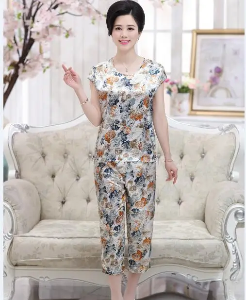 Женские шелковые костюмы летняя атласная блузка из двух предметов с цветочным