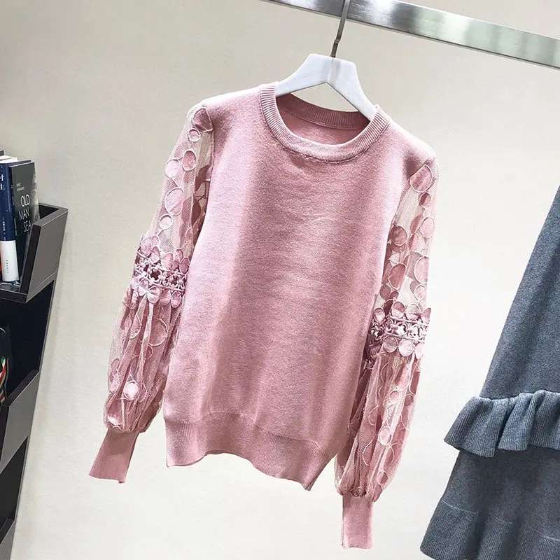 MAXDIROO Women Spring Autumn Knitted Pullover And Sweaters Hollow Out Lace Lantern Sleeve Tops Sueter Mujer | Женская одежда
