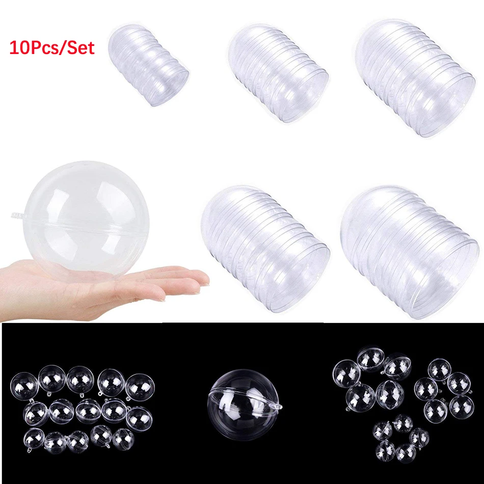 10 Balls Christmas Tress Decoration Clear Round Mould Transparent Plastic Home Decor Wedding Candy Bauble Garden Hang Ornament