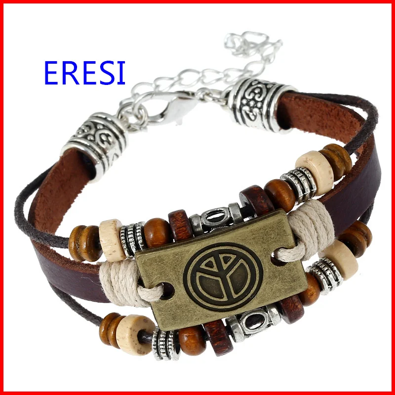 Прямая поставка модная подвеска &quotзнак мира&quot браслет ретро кожаный для мужчин